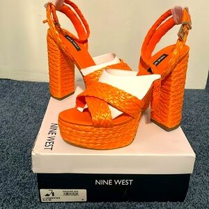 Nine West, Orange Platform Heels, size 8.5